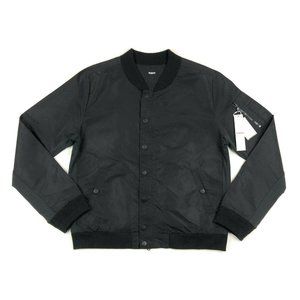 Hudson Jeans Mens XL Black Snap Button Front Nylon Bomber Jacket Lightweight